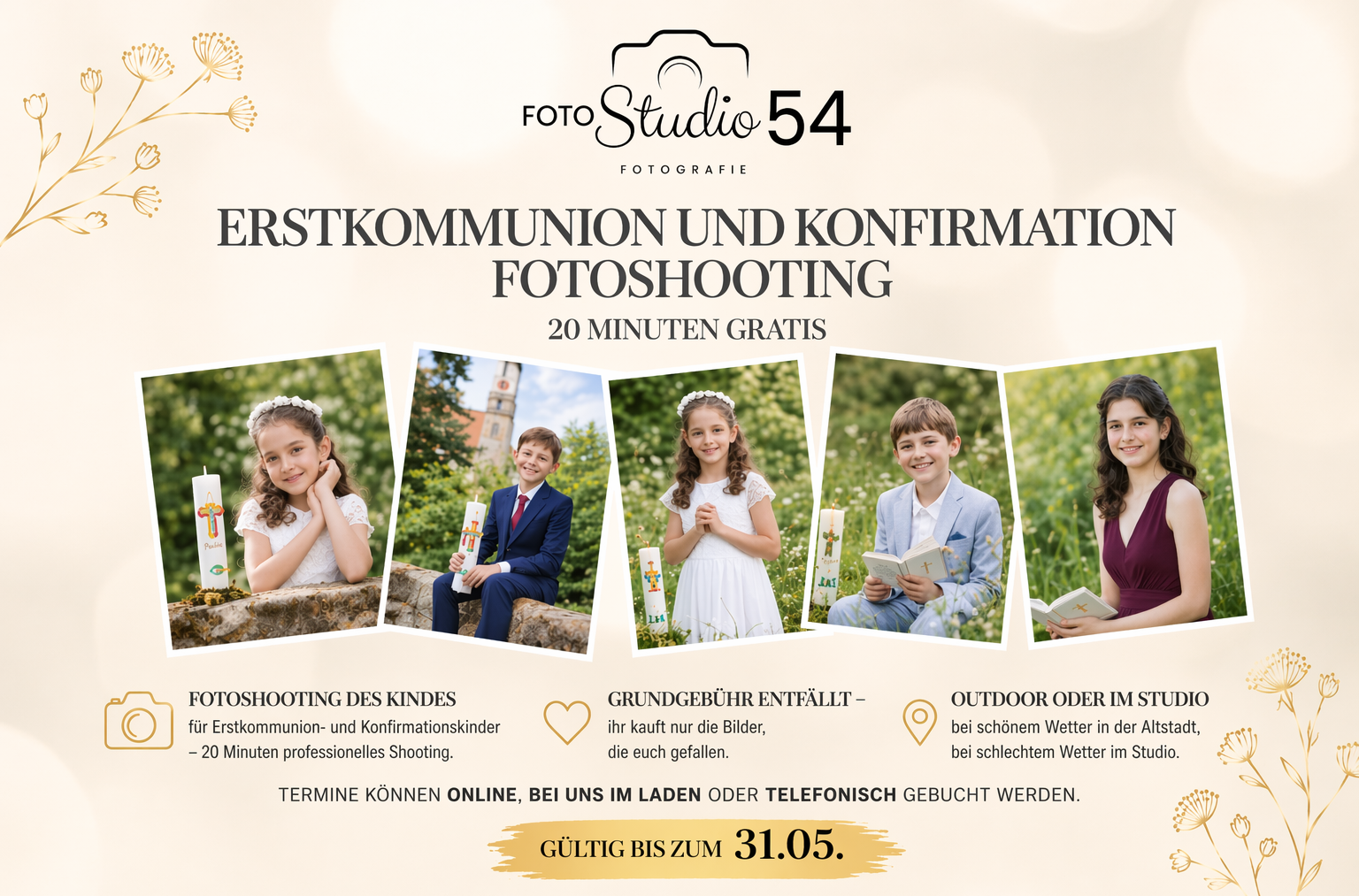 Ein Flyer für ein Shooting für ein Fototermin zur Erstkommunion